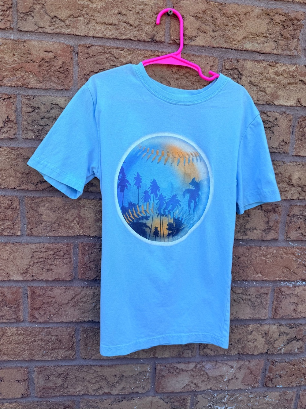 💫10/$25 • George Light Blue Graphic Tee with Palm Baseball Design